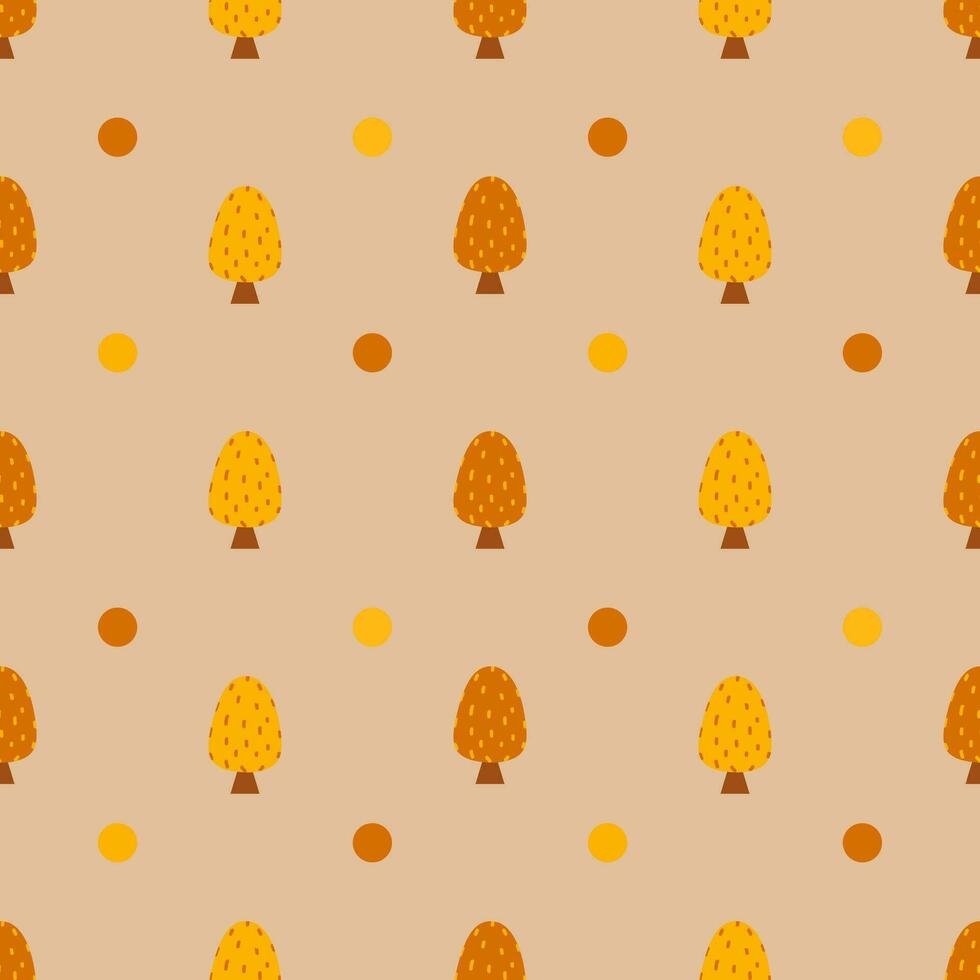 Abstract seamless pattern of tree and leafs in autumn or fall background for design, paper wrap, print in orange color vector