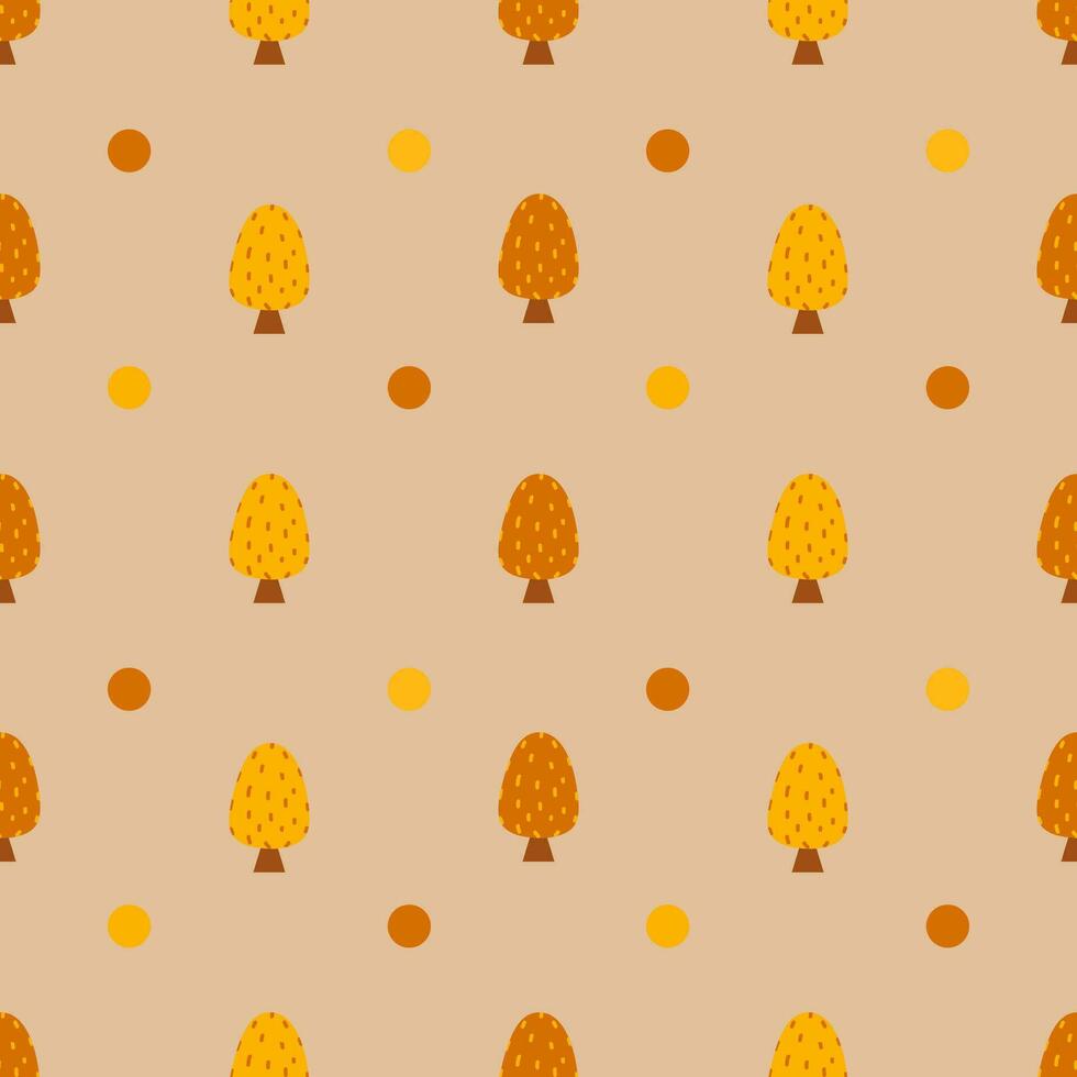 Abstract seamless pattern of tree and leafs in autumn or fall background for design, paper wrap, print in orange color vector