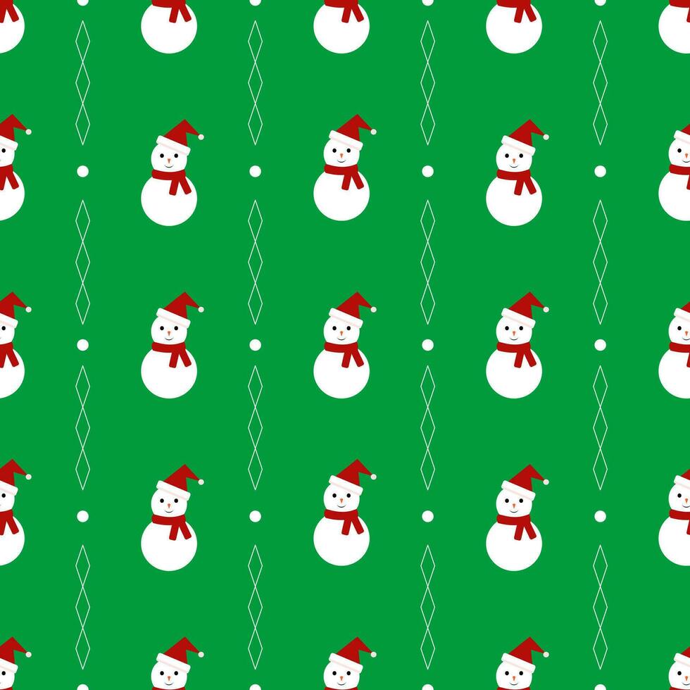 Seamless pattern Christmas snow man symbol in green background or design, print, textile, paper wrap vector