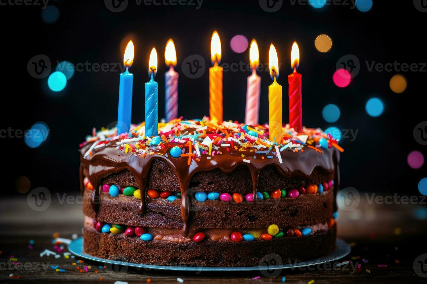 Chocholate Dripping Happy Birthday Cake, Generative AI photo