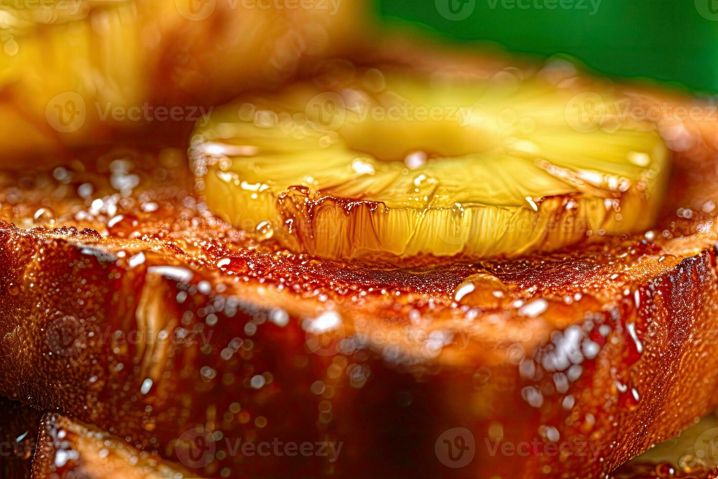 Pineapple toast, macro shot of a fresh breakfast with Dripping Honey, AI Generated photo