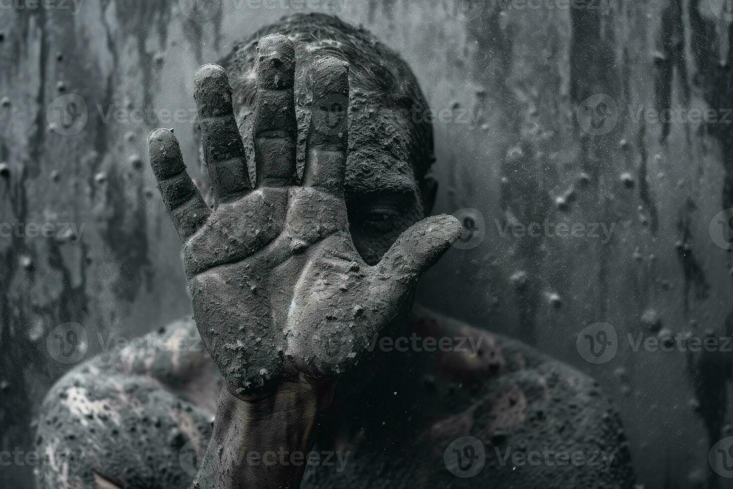 Hands covered in mud and dust, labor day, Generative AI photo