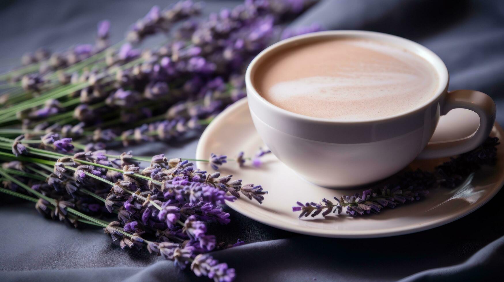 Cup of lavender cappuccino photo