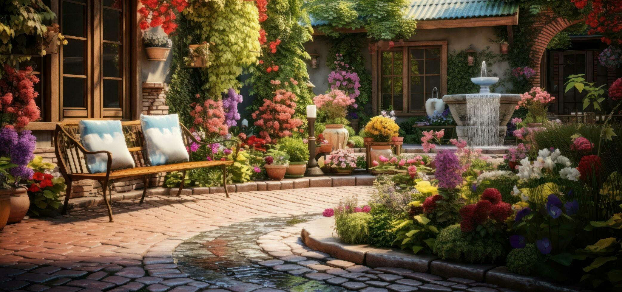 hermosa jardín con terraza foto