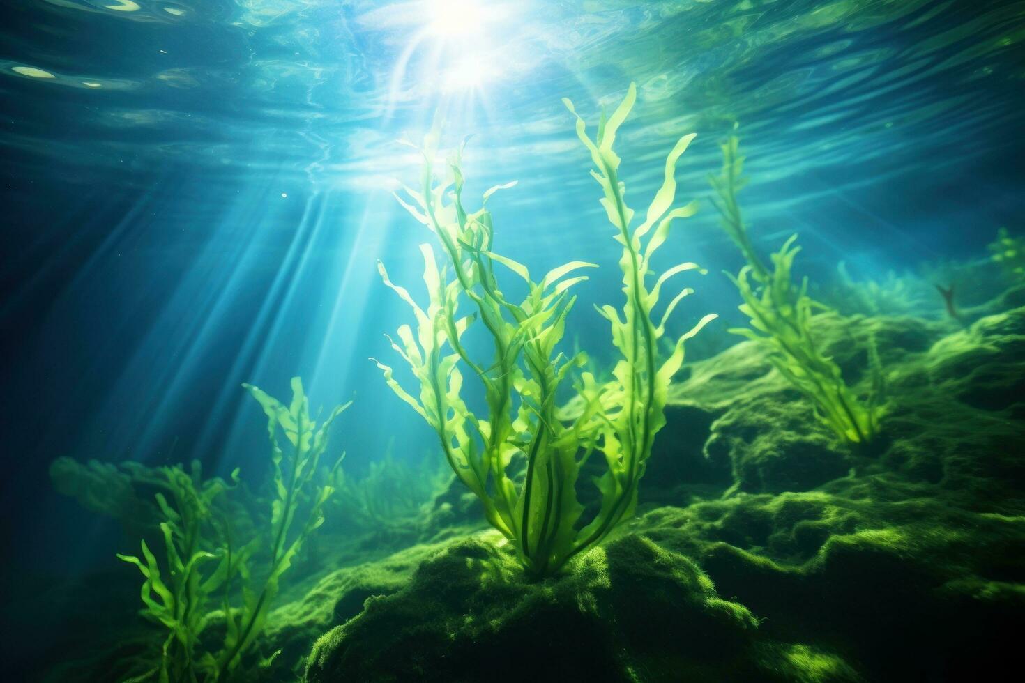 Kelp growling in the ocean under the sunlight or on the surface of the water photo