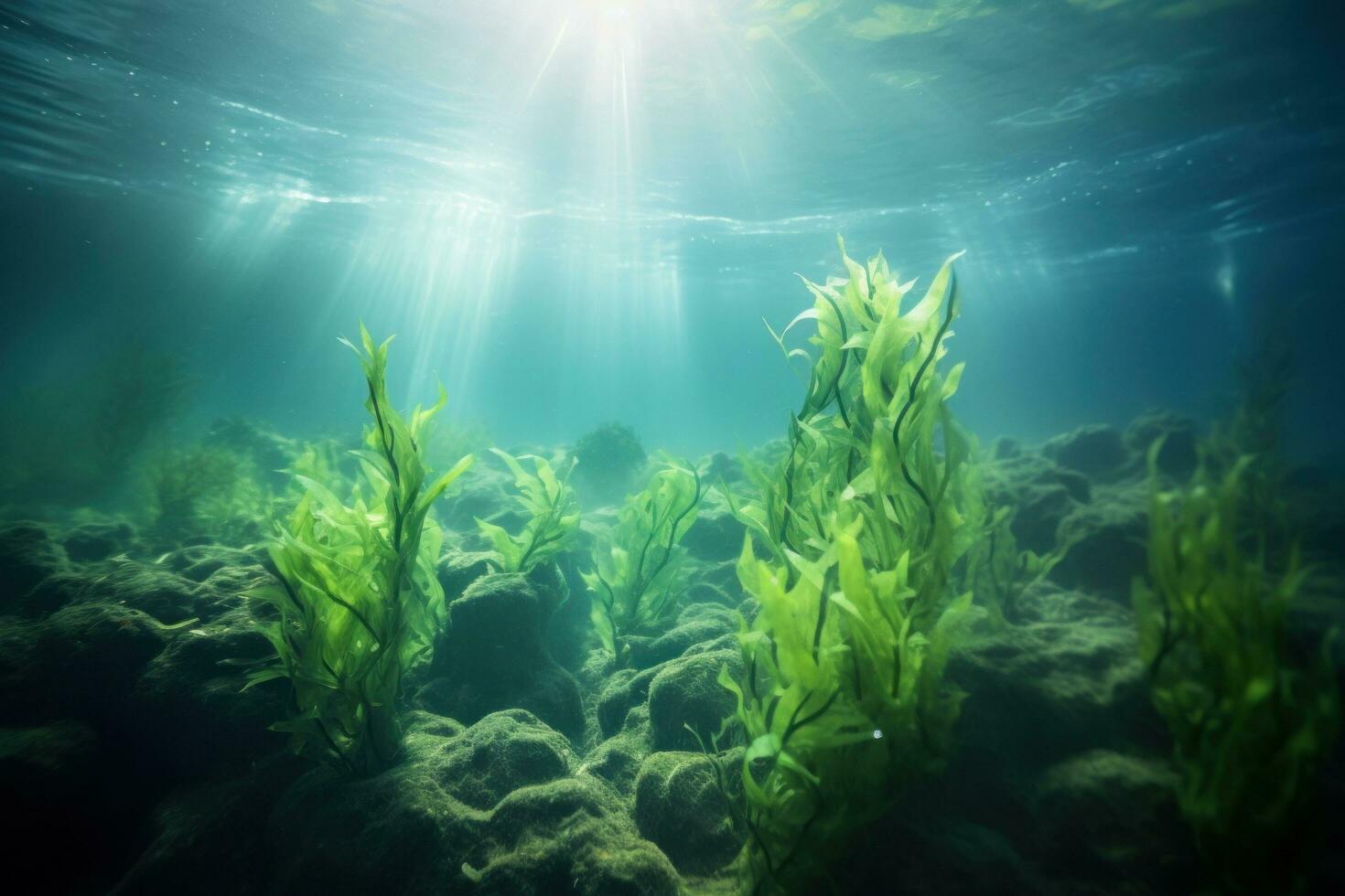 Kelp growling in the ocean under the sunlight or on the surface of the water photo