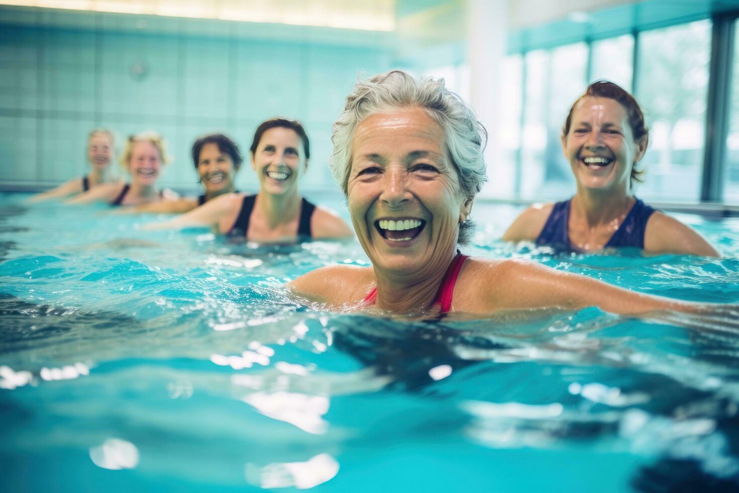 Older people in swimming pool photo