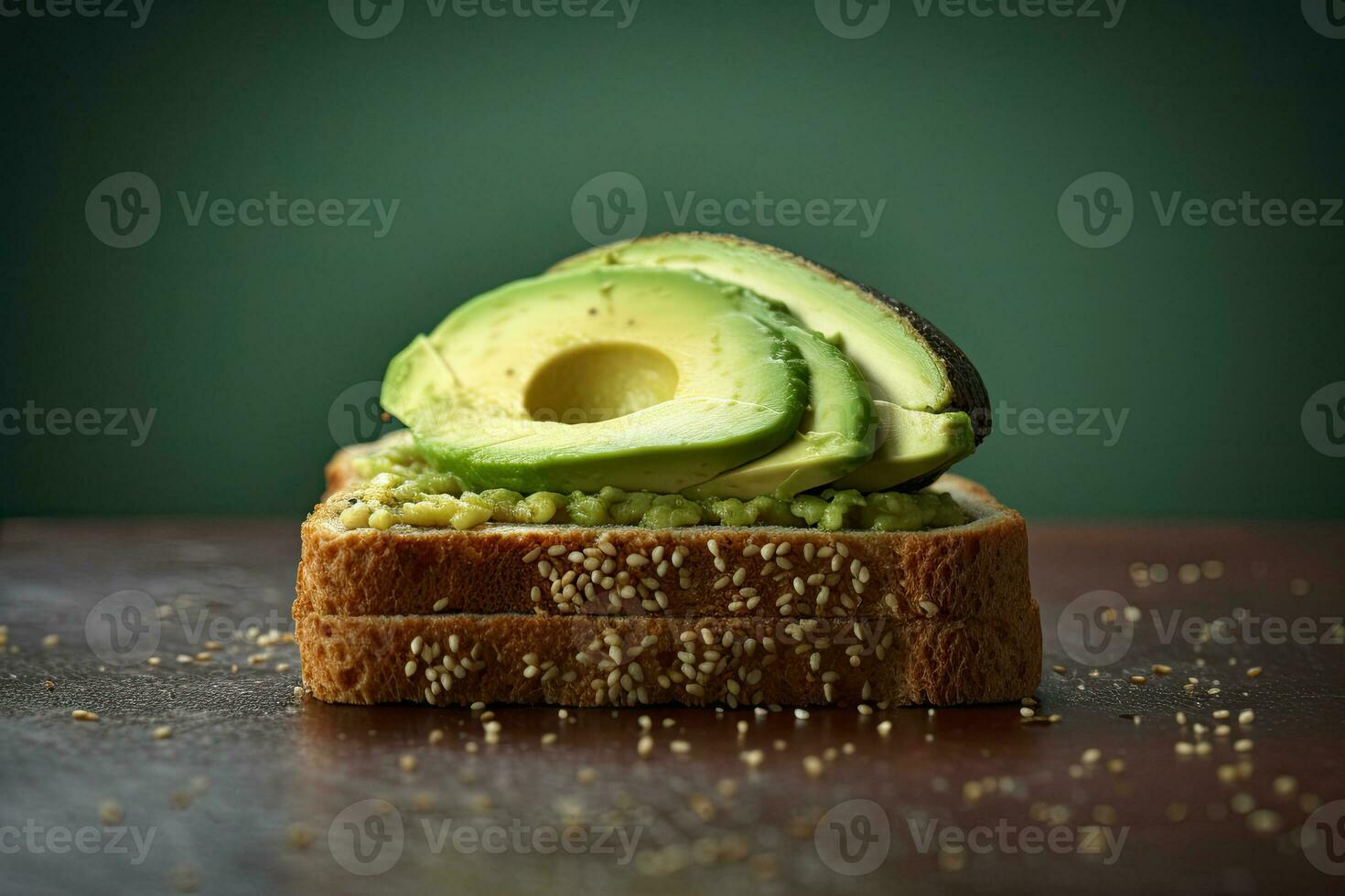 Sliced Avocado toast with sesame seeds on it Generative AI photo