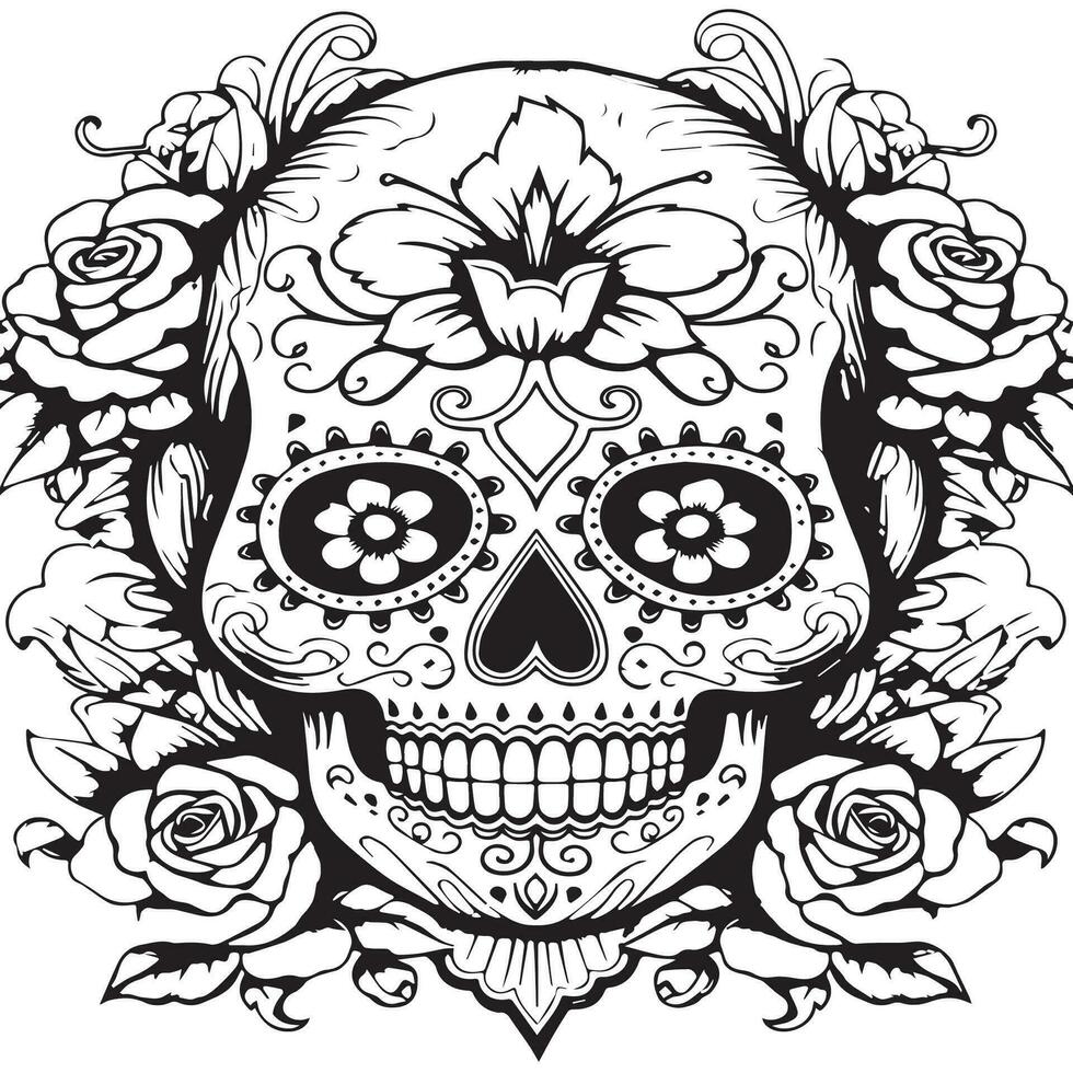 sugar skull coloring page vector