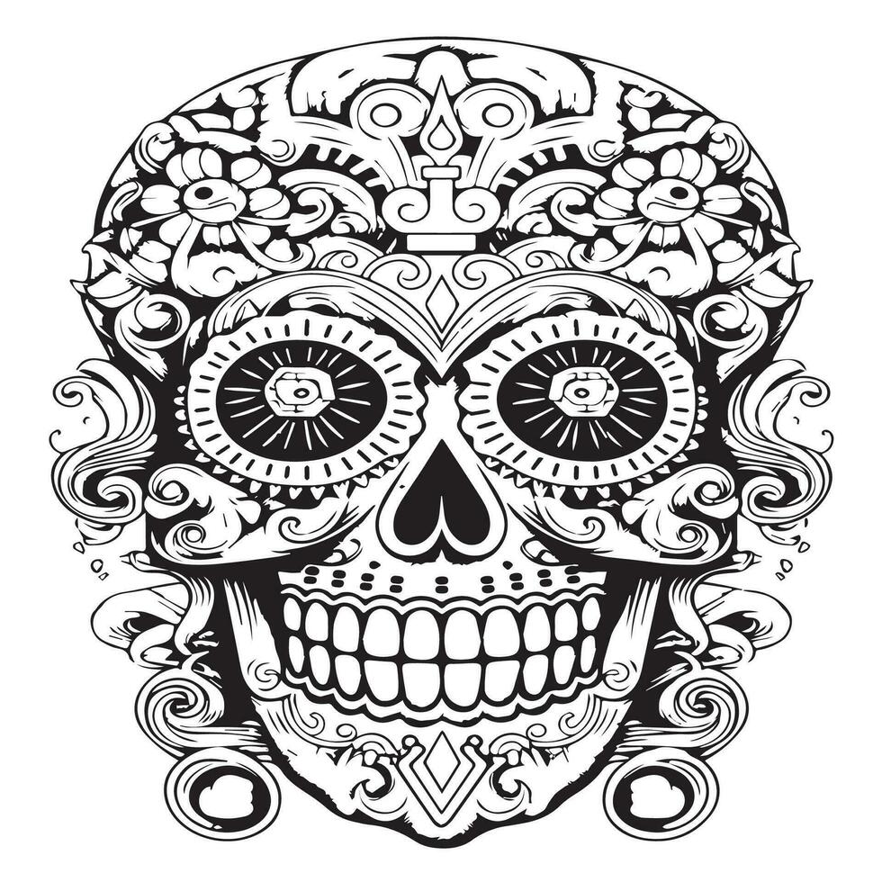 sugar skull coloring page vector