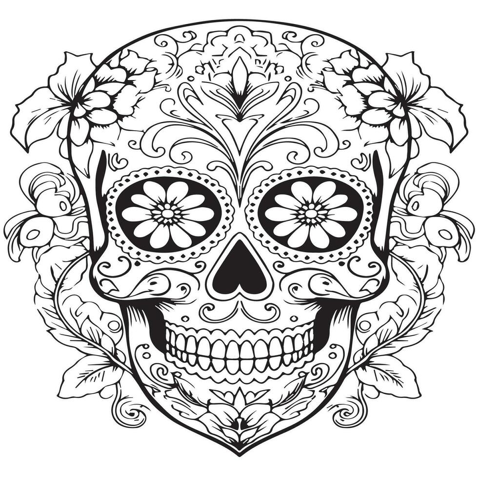 sugar skull coloring page vector