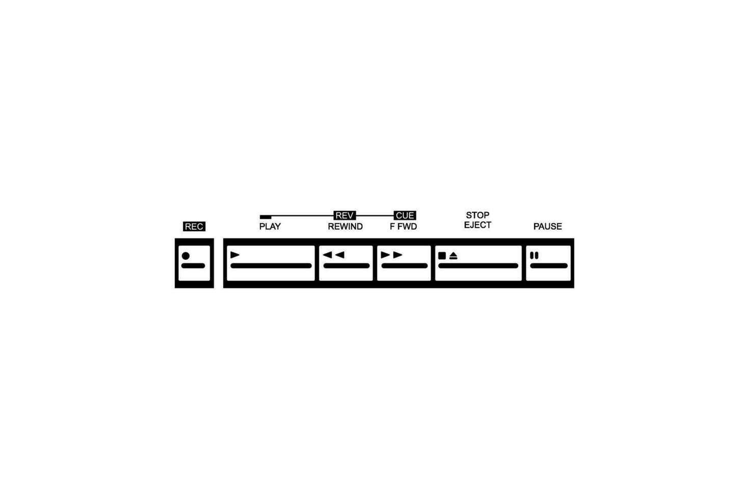 Silhouette of the Tape Deck Buttons, Records, Play, Fast, Forward, Rewind, Stop, Eject, and Pause. Vector Illustration
