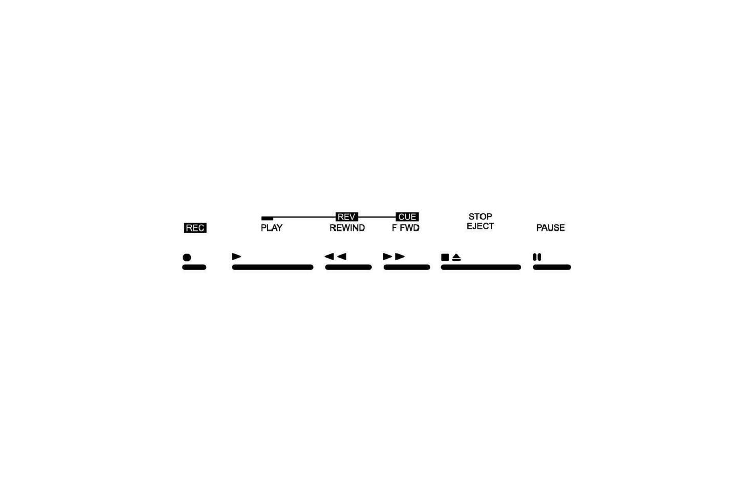 Silhouette of the Tape Deck Buttons, Records, Play, Fast, Forward, Rewind, Stop, Eject, and Pause. Vector Illustration
