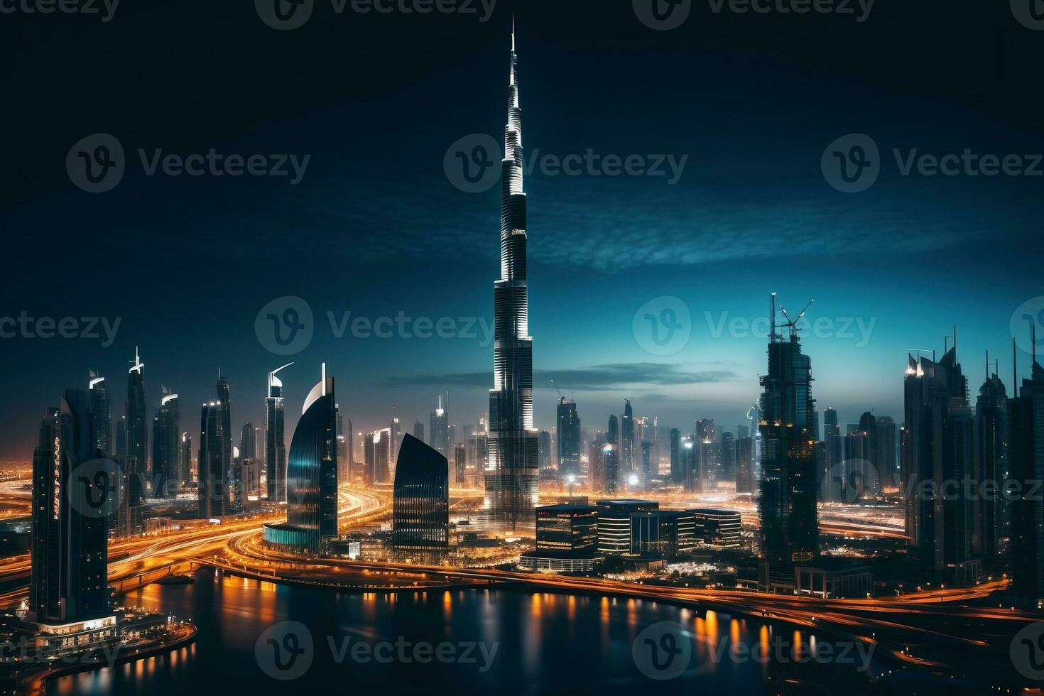 Burj Khalifa, Dubai Skyline Shot from Drone - Generative AI photo