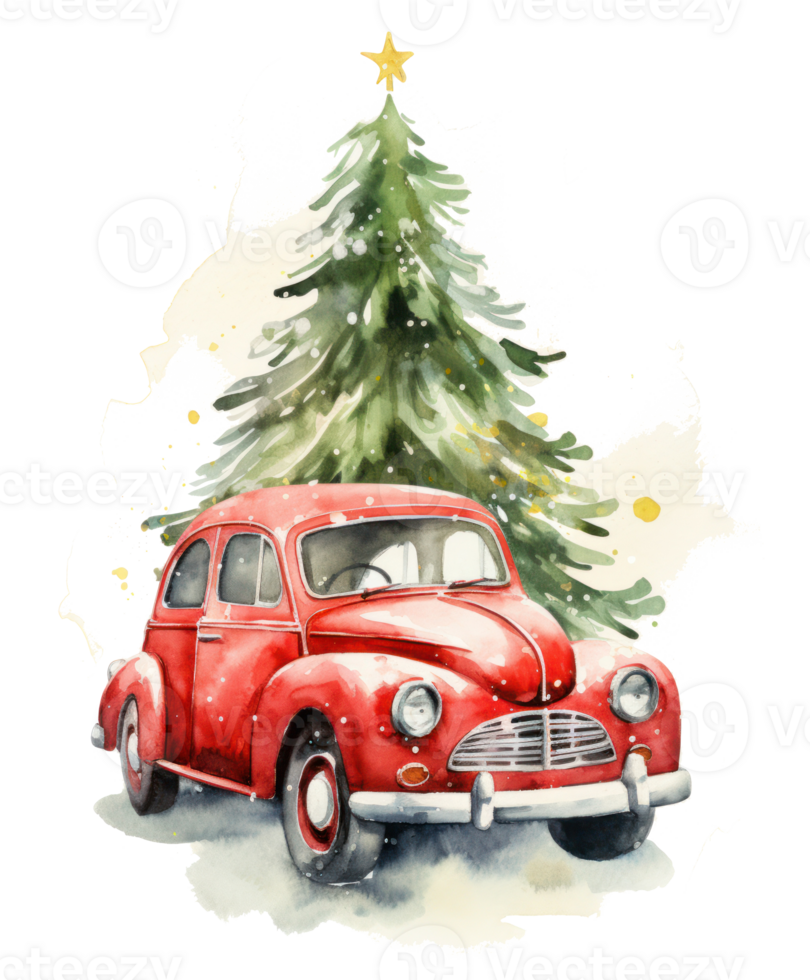 Retro car with Christmas tree 28542772 PNG
