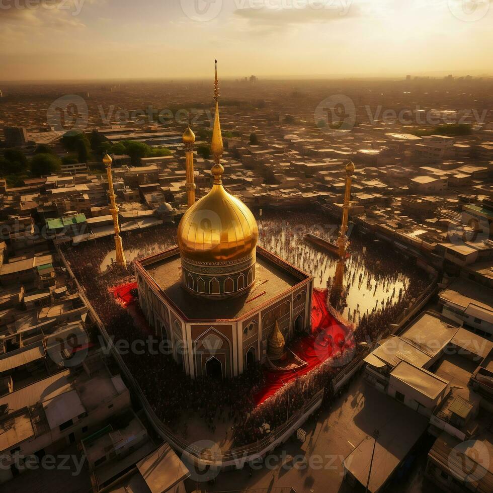 Shrine Drone Shot in Evening Time - Generative AI photo