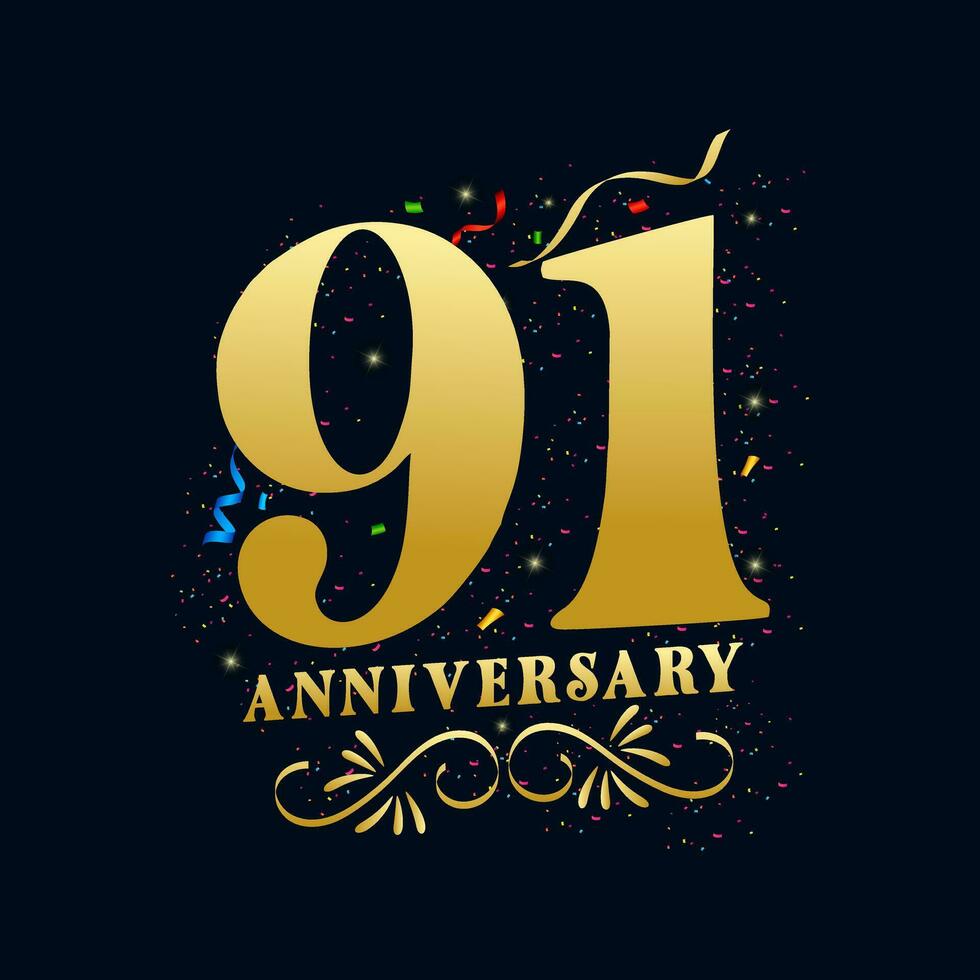 91 Anniversary luxurious Golden color 91 Years Anniversary Celebration Logo Design Template vector