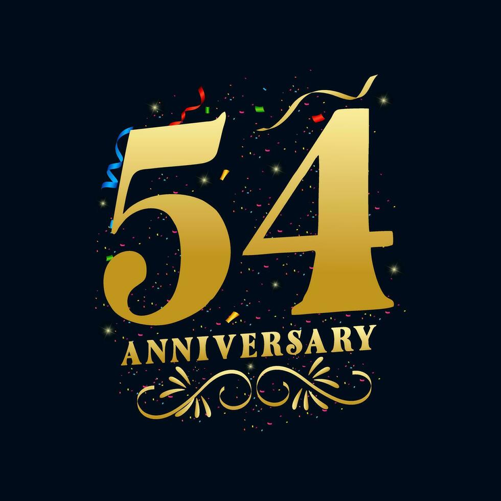 54 aniversario lujoso dorado color 54 años aniversario celebracion logo diseño modelo vector