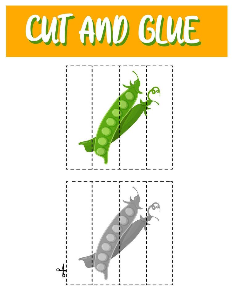 Cut and glue. Green peas. Educational game for children. vector