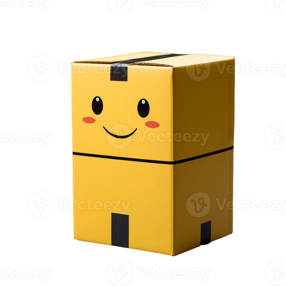 Isometric product photography of an empty cardboard box on transparent background, created with generative AI png