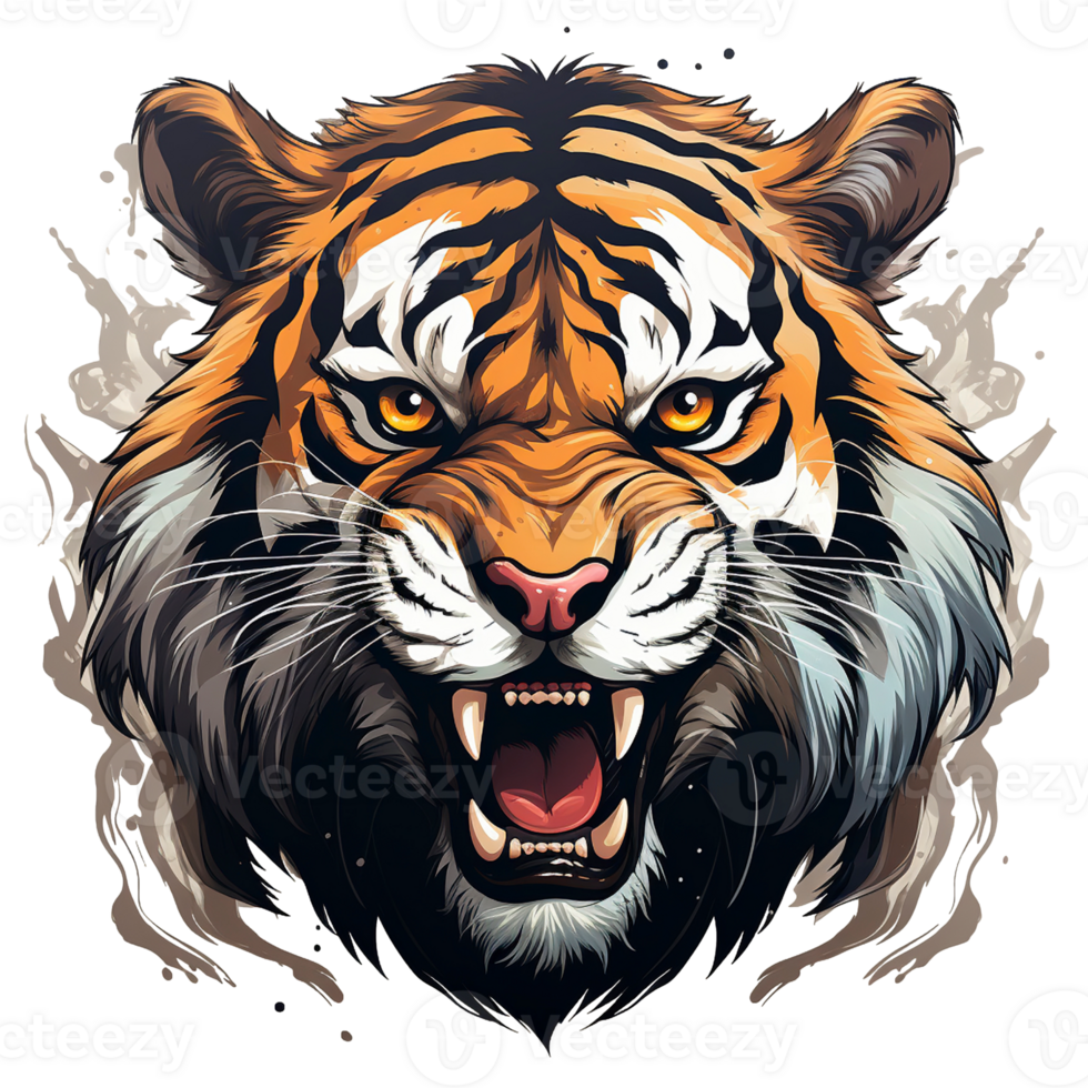 Tiger head mascot isolated on transparent background, created with generative AI png