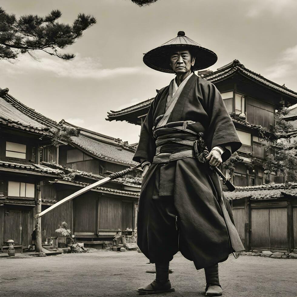 samurai and kimono japanese vintage photo