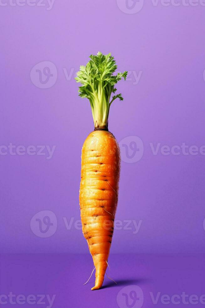 fresh carrot on purple background copy space healthy plant bazed vegan diet copy space generative ai photo