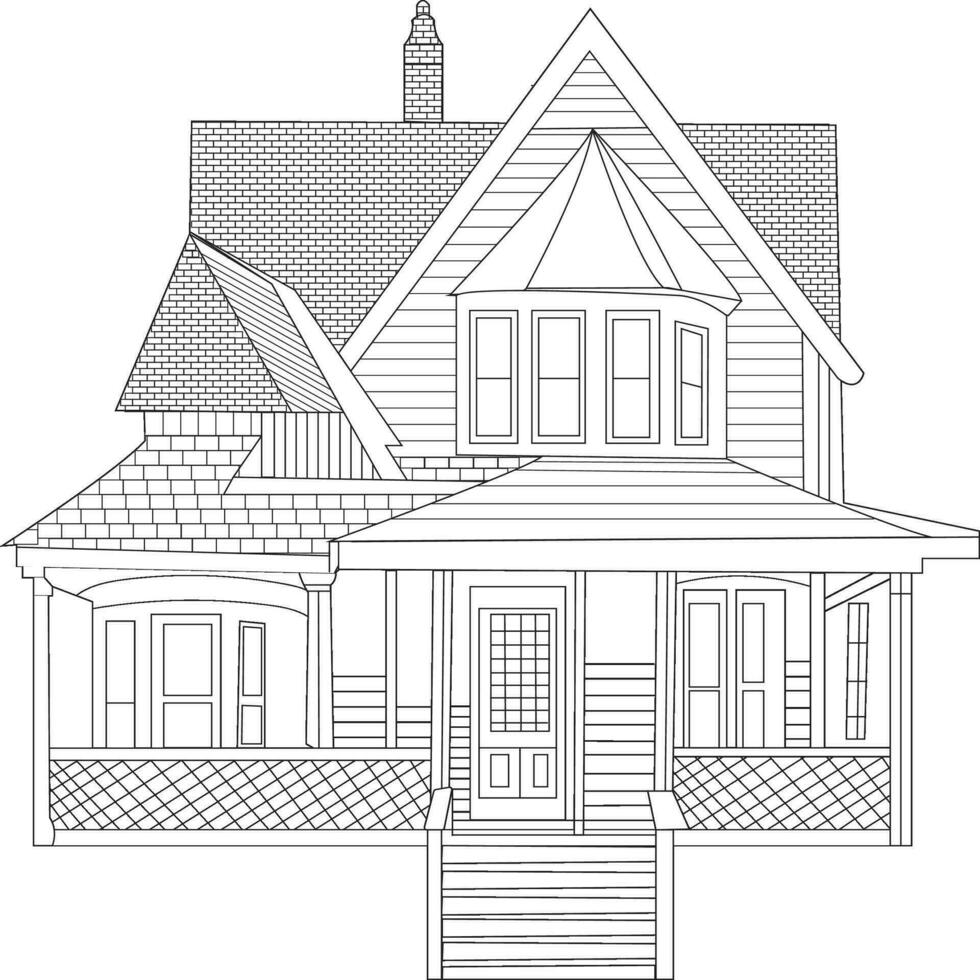Best House Coloring Page for Adult Vector