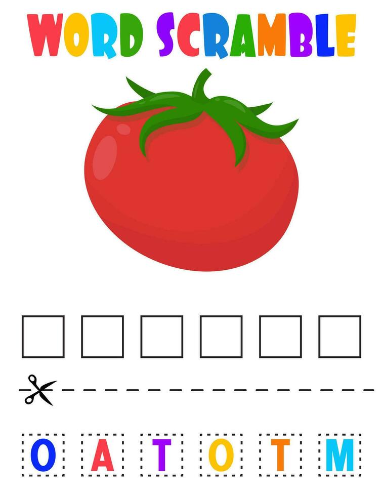 word scramble. Tomato. Educational game for preschoolers vector