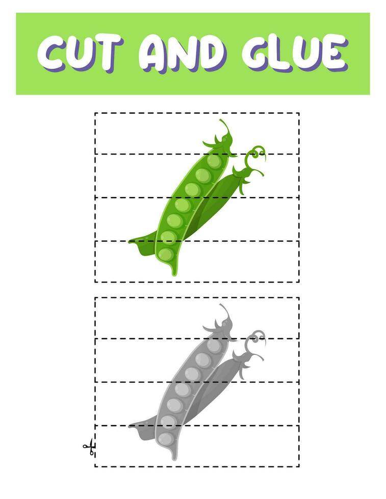 Cut and glue. Green peas. Educational game for children. vector