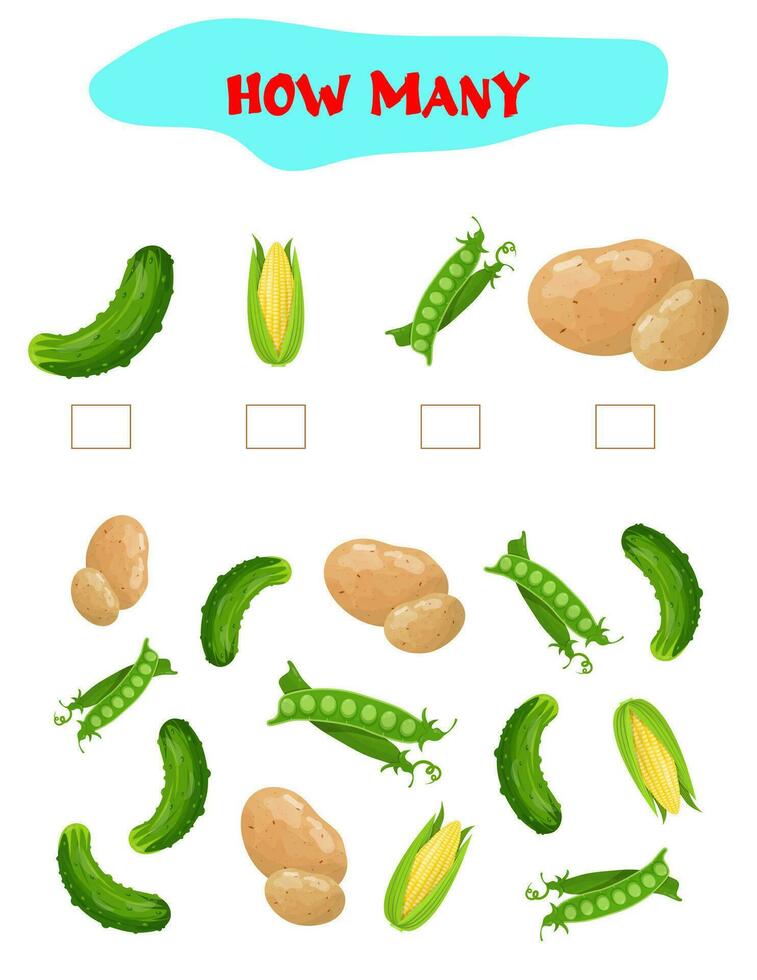 Count how many vegetables. Educational game for preschoolers vector