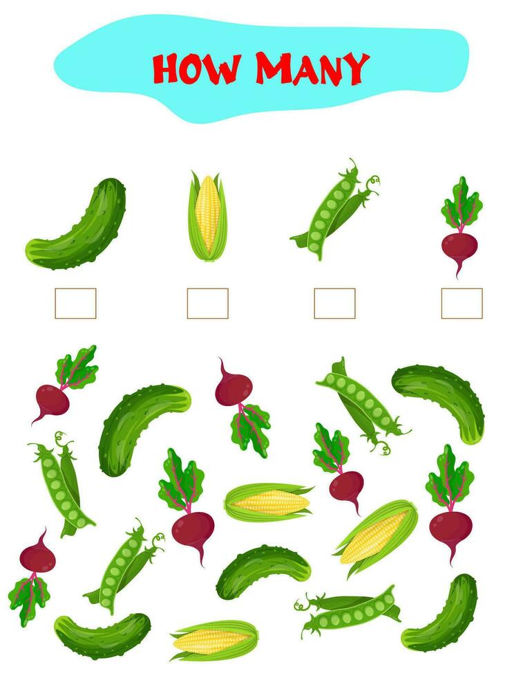 Count how many vegetables. Educational game for preschoolers vector