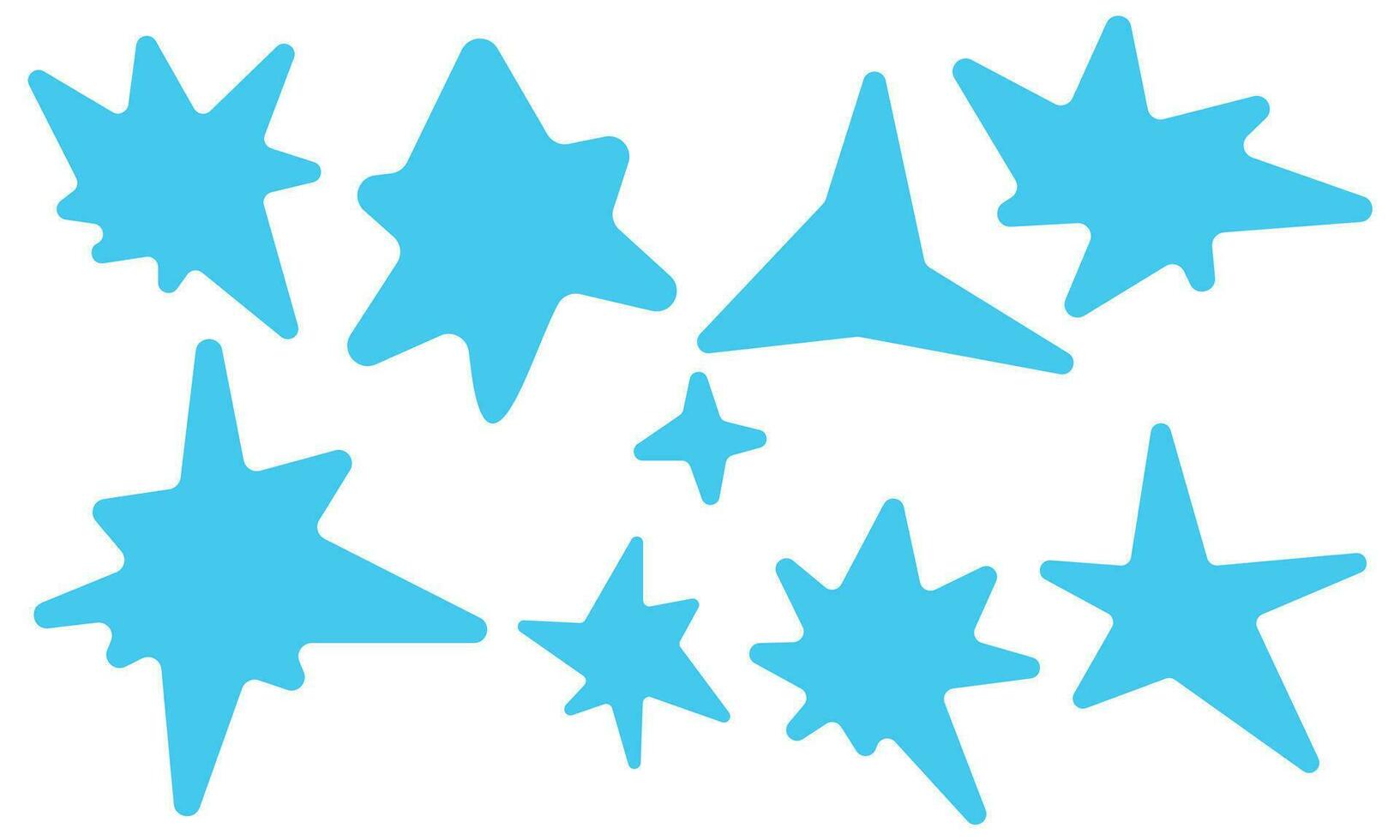 un conjunto de azul redondeado estrellas. brillante chispas en el cielo, el símbolo de fuegos artificiales, el resplandor de un estrella. reluciente decoración, brillante ligero efecto, brillante destello. vector ilustración de aislado parpadeo