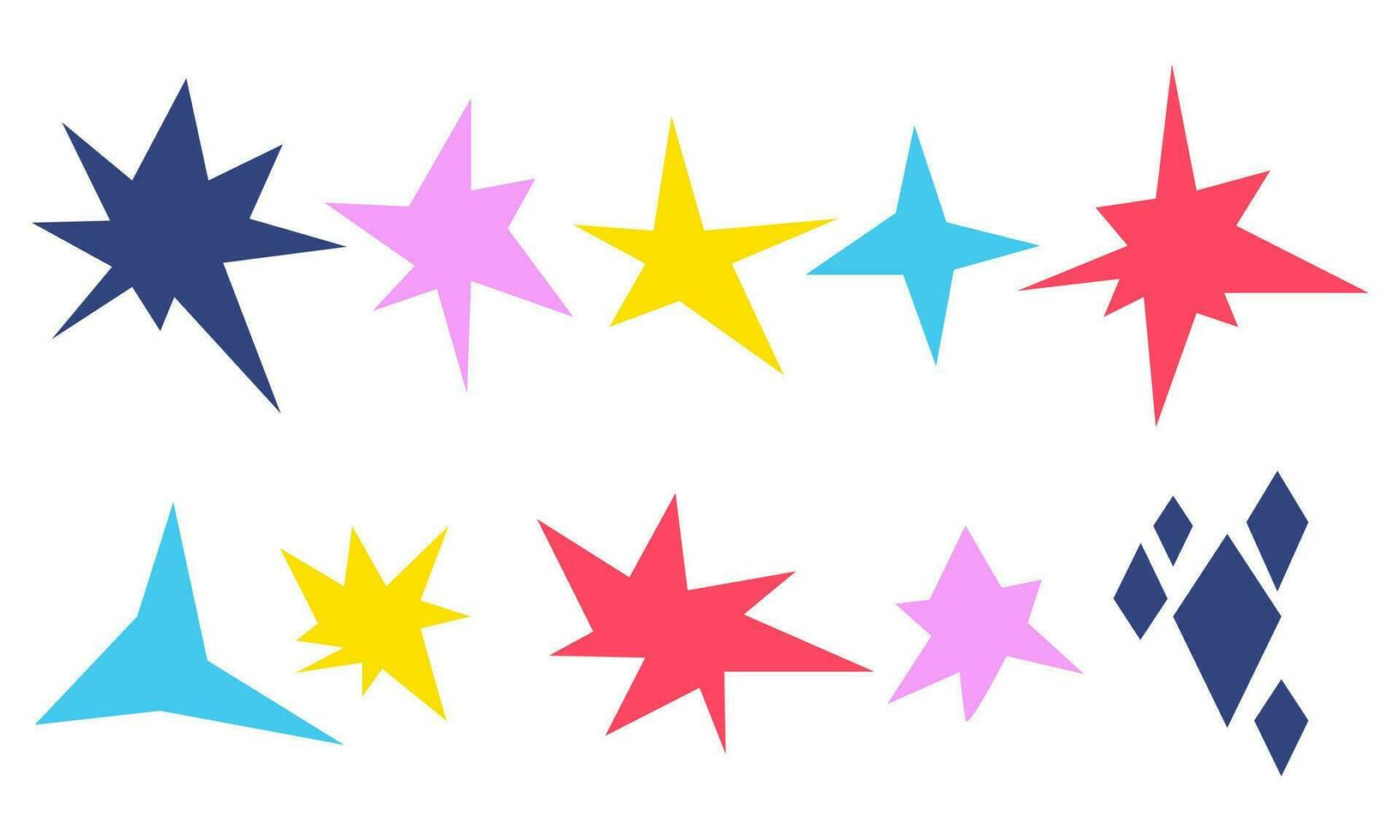 A set of multicolored stars. Bright sparks on white, a symbol of fireworks. Shimmering decoration, glowing light effect, bright flash. Vector illustration of isolated flicker, flashes, bursts