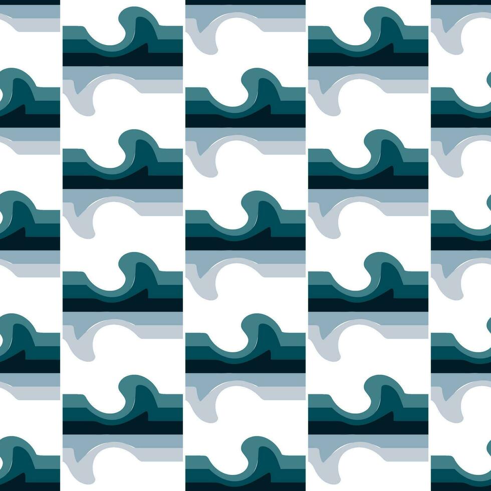 Seamless pattern in retro style. Wavy blue background for fashionable prints in funk style. An unusual psychedelic background on the water with steep lines from the wave. A wave divided into parts vector