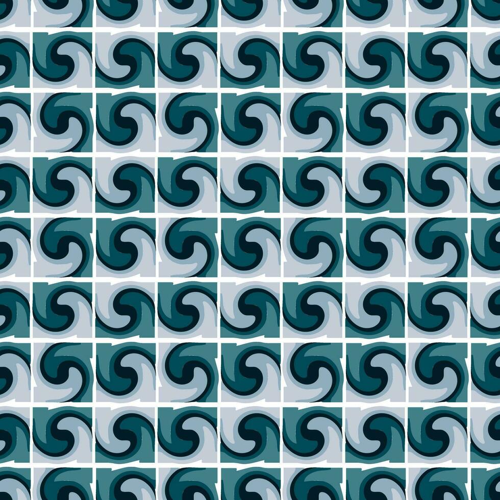 Seamless pattern simulation of twisting waves in a chaotic manner. Square wave pieces for fashionable prints in funk style. Unusual psychedelic wave background with steep lines. Divided water vector