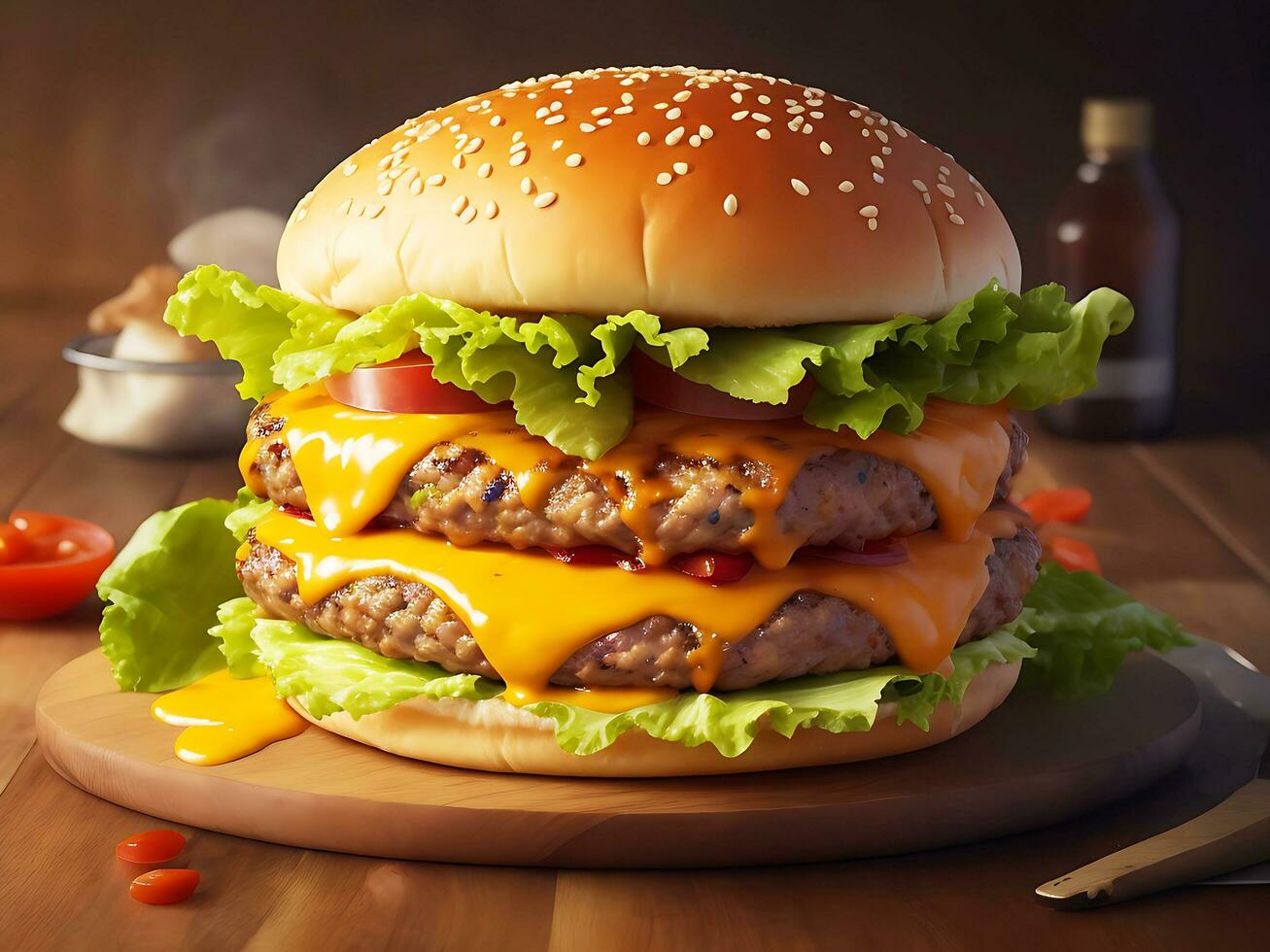 Delicious homemade hamburger and french fries photo