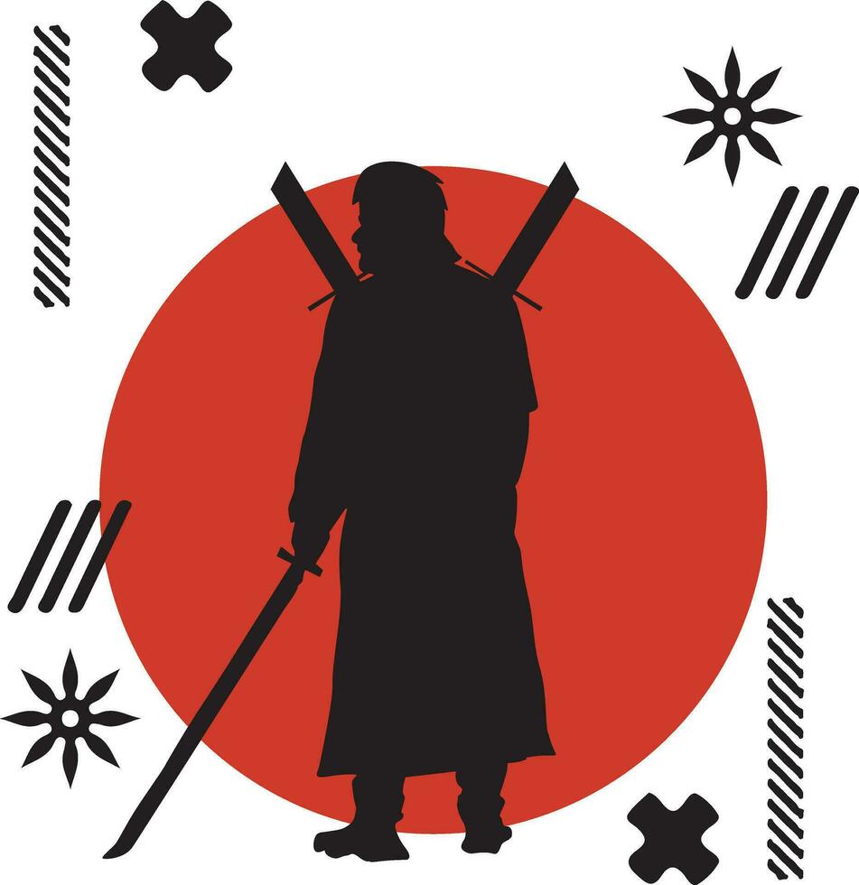 Vector silhouette samurai Japanese illustration