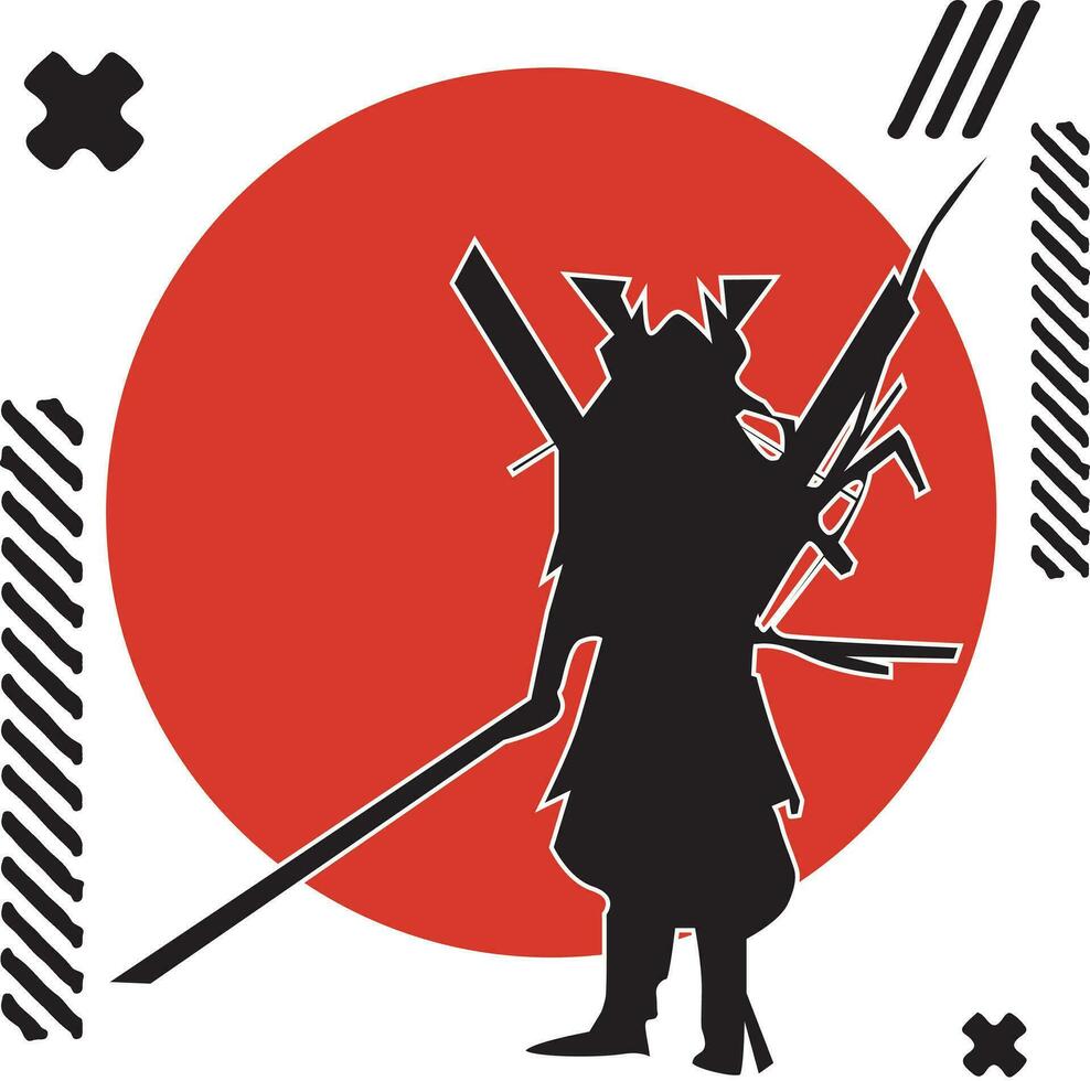 Vector silhouette samurai Japanese illustration