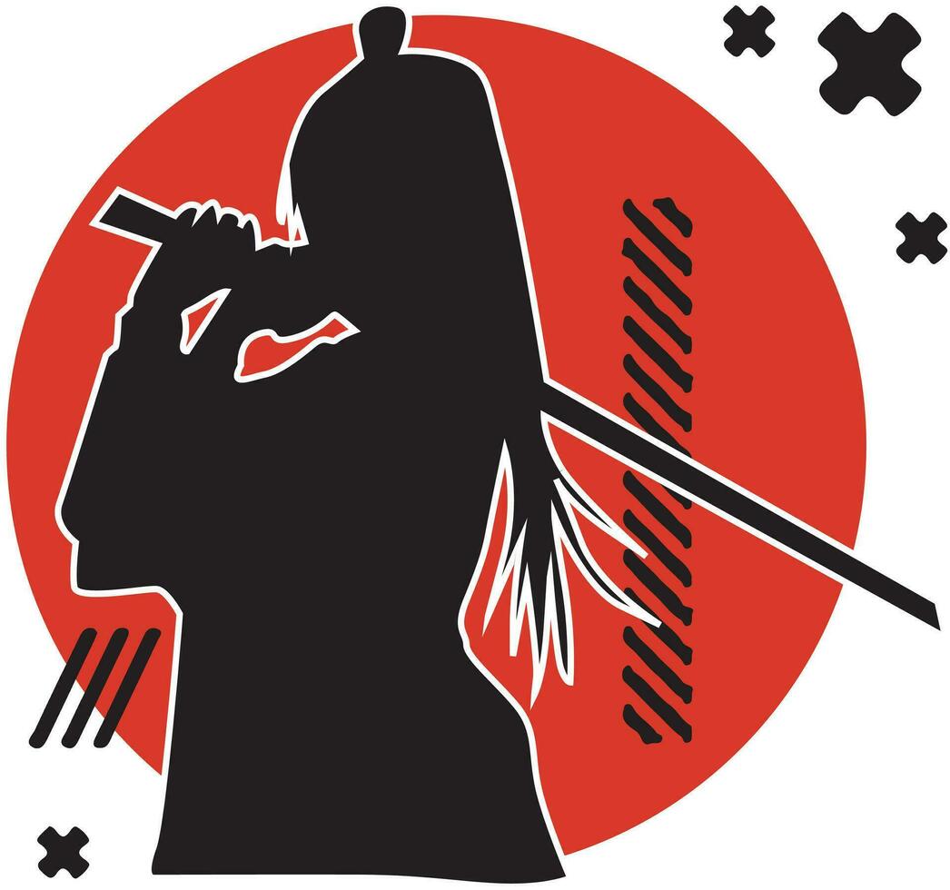 Vector silhouette samurai Japanese illustration