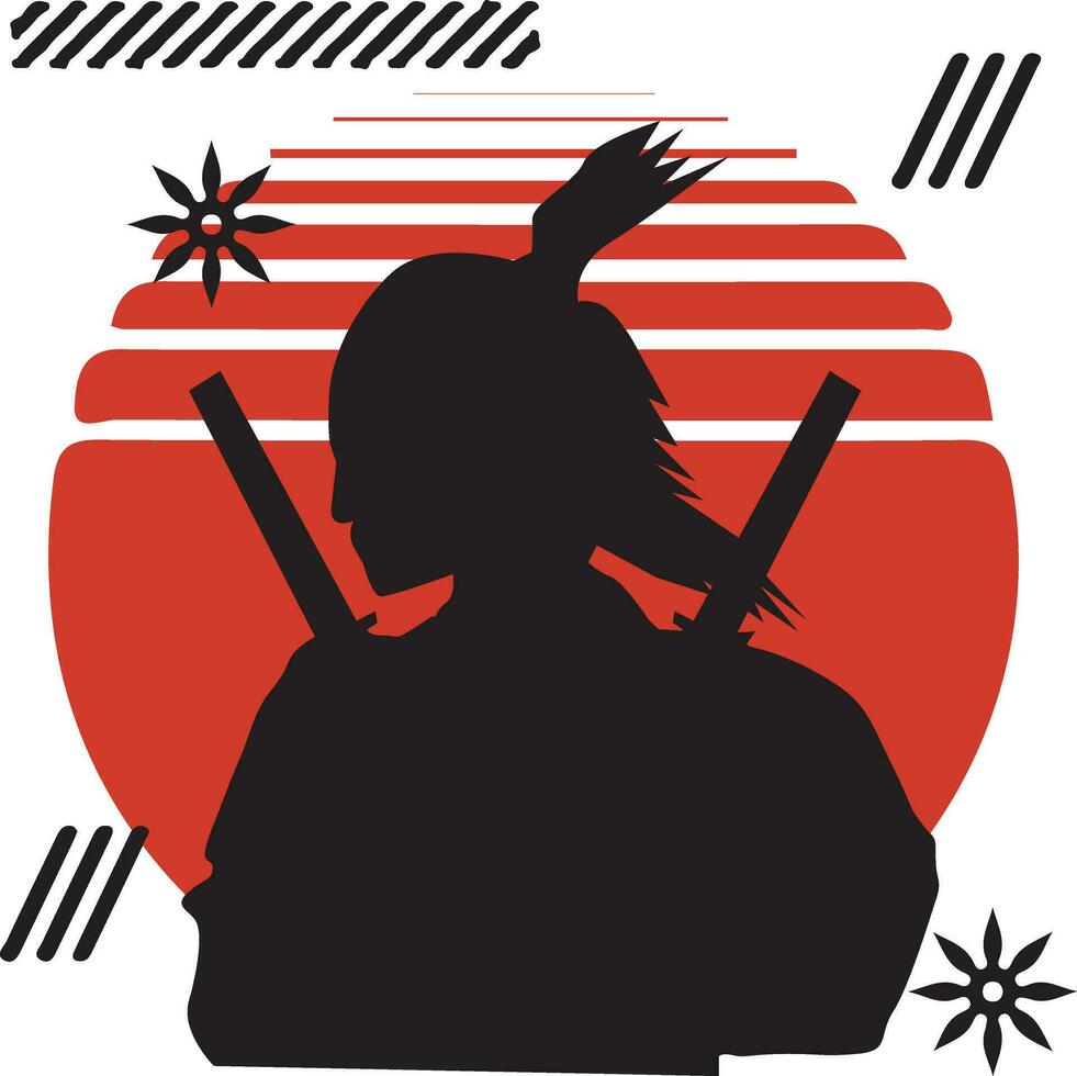 Vector silhouette samurai Japanese illustration