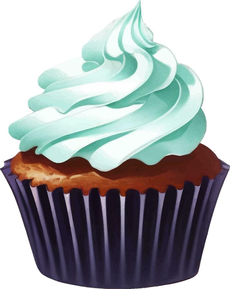Delicious Cupcake with Cream Detailed Beautiful Hand Drawn Vector Illustration