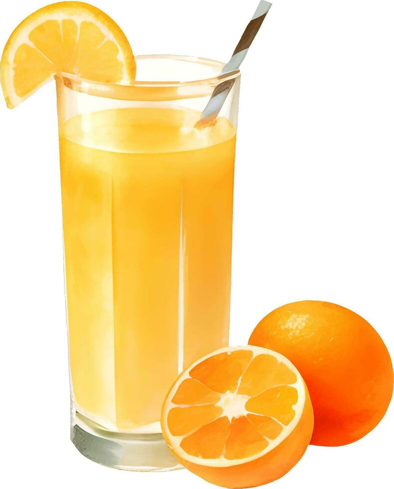 Orange Juice with Orange Fruit Decoration Isolated Hand Drawn Painting Illustration vector