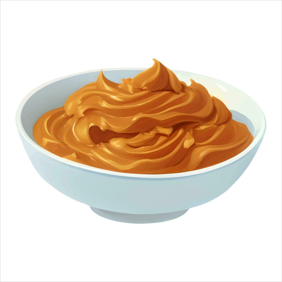 Peanut Butter in White Bowl Isolated Detailed Hand Drawn Painting Illustration vector