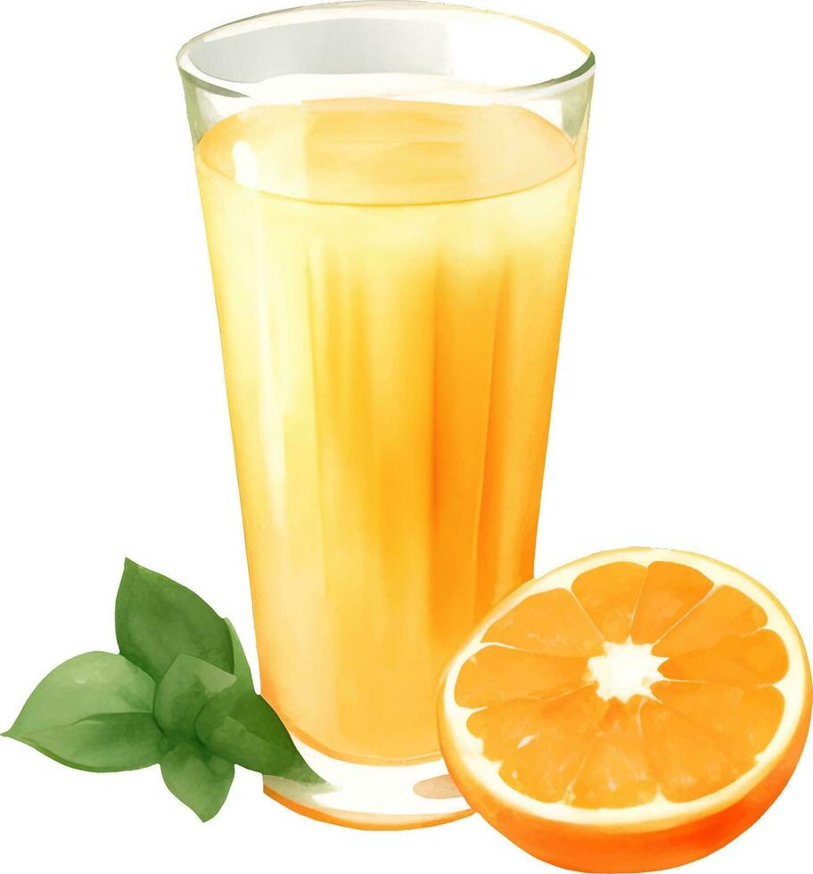 naranja jugo con naranja Fruta y hojas decoración aislado mano dibujado pintura ilustración vector