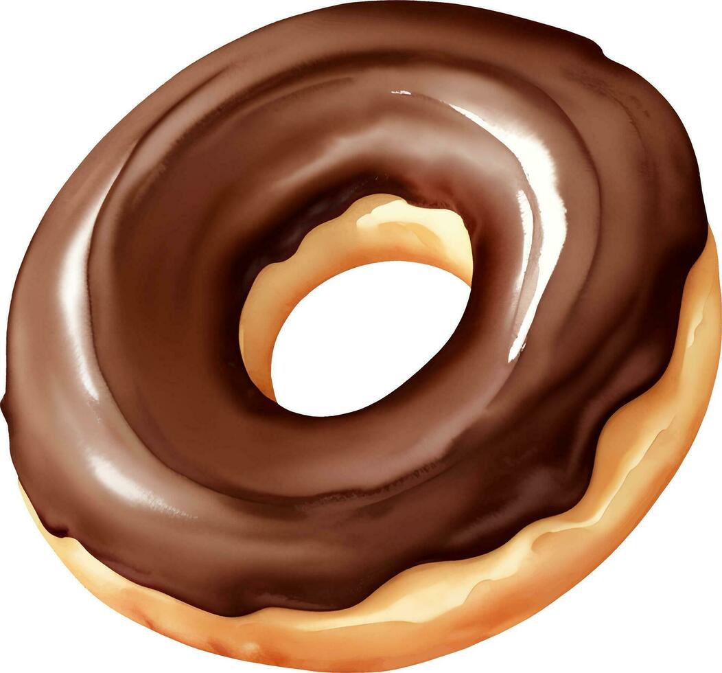 Chocolate Glazed Donut or Doughnut Detailed Hand Drawn Illustration Vector Isolated