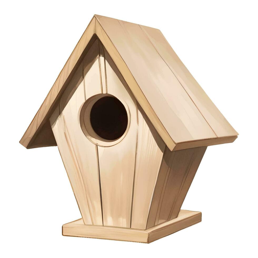 Wooden Birdhouse Isolated Detailed Hand Drawn Painting Illustration vector