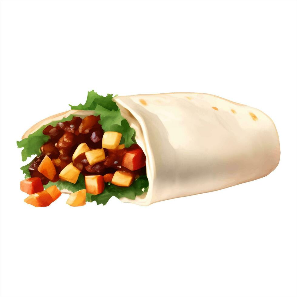 Burrito Tortilla Wrap Isolated Detailed Hand Drawn Realistic Illustration vector