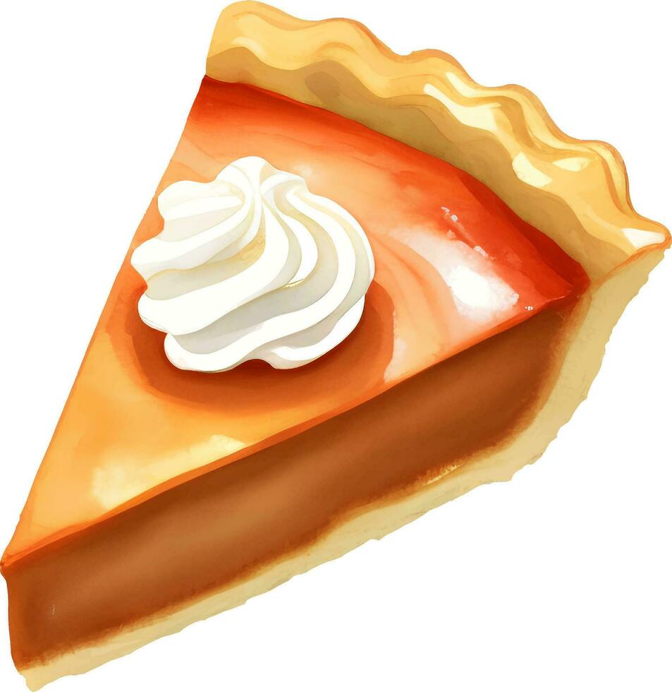 Pumpkin Pie Slice with Cream Isolated Hand Drawn Painting Illustration vector