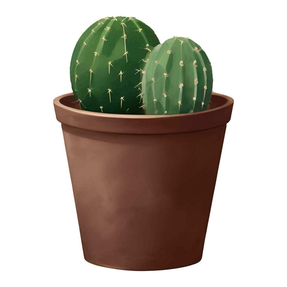 redondo cactus en un planta maceta aislado detallado mano dibujado pintura ilustración vector
